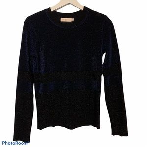 Tory Burch XS color block wool blend pullover crew neck sweater ribbed metallic